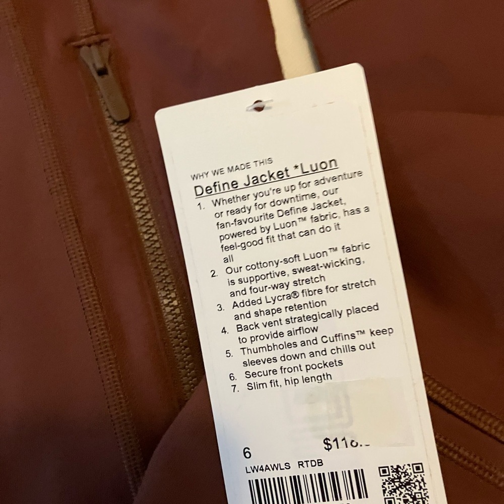 NWT Lululemon Define Jacket *Luon, Sz 6, Roasted Brown - Picture 2 of 5